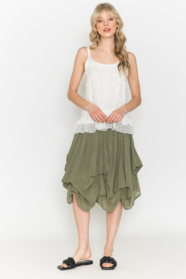 100% Cotton Bubble Short Skirt - Olive